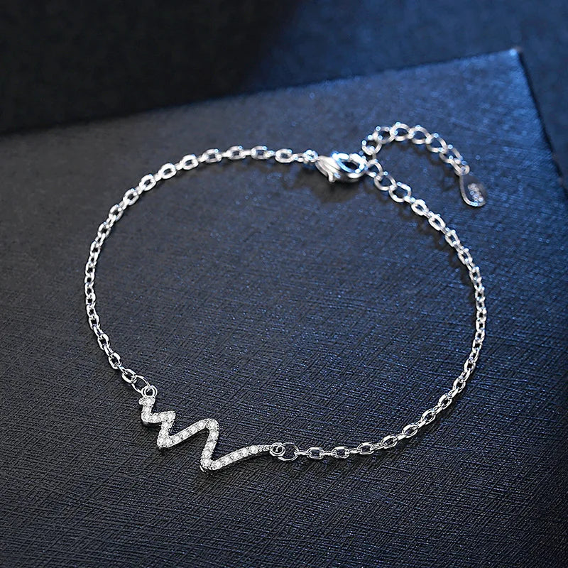 Sterling Silver ECG Design Zircon Bracelet