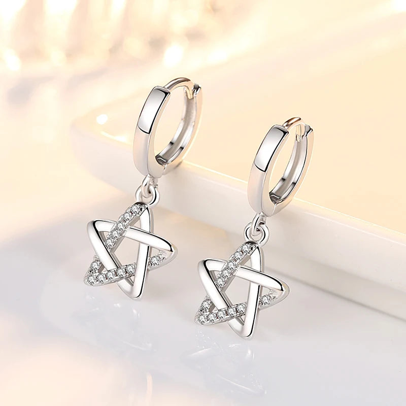 S925 Silver Star Crystal Drop Earrings