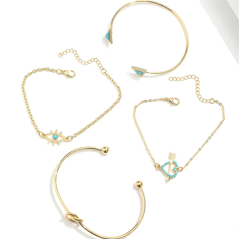 5-Piece Boho Love & Turquoise Charm Bracelet Set