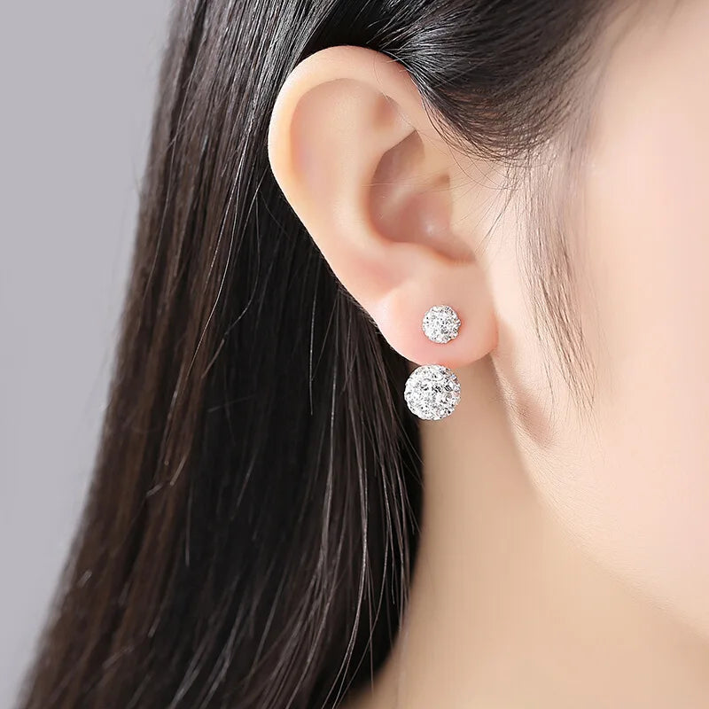 925 Sterling Silver Crystal Ball Stud Earrings