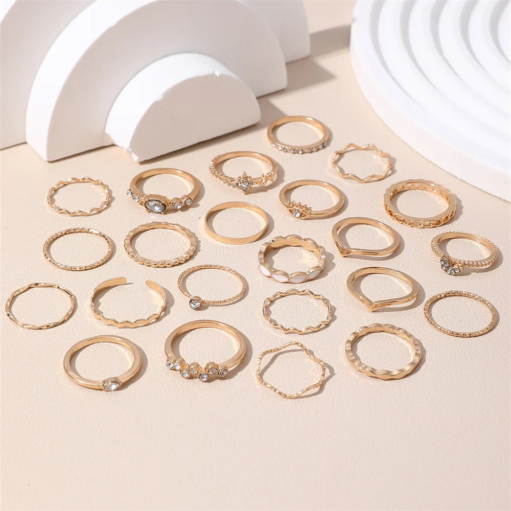 23-Piece Luxe Faux Pearl & Star Moon Ring Set