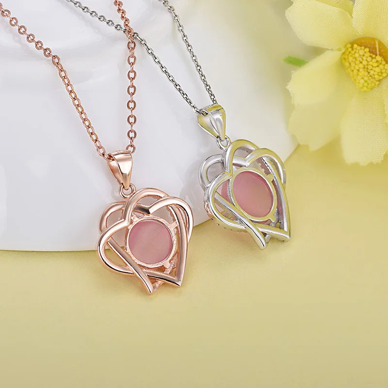 925 Sterling Silver Heart Pendant with Rose Quartz