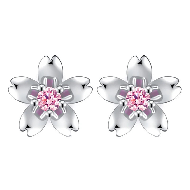 925 Sterling Silver Crystal Flower Stud Earrings