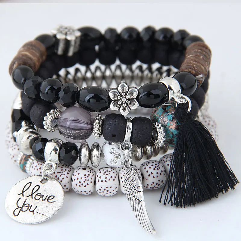 Bohemian Flower & Tassel Multilayer Charm Bracelet