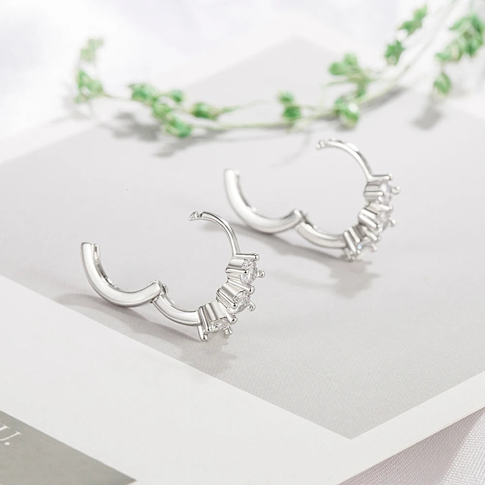 925 Sterling Silver Crystal Zircon Hoop Earrings