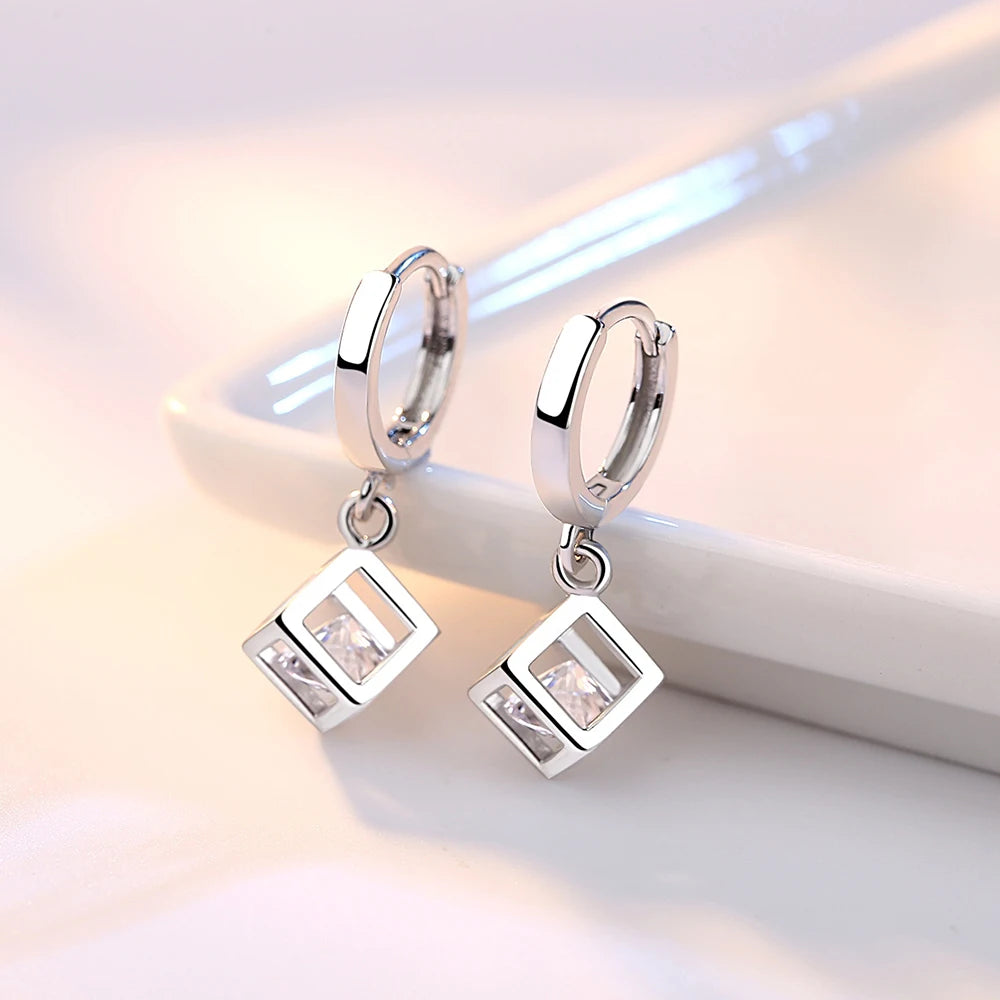 925 Sterling Silver Geometric Crystal Drop Earrings