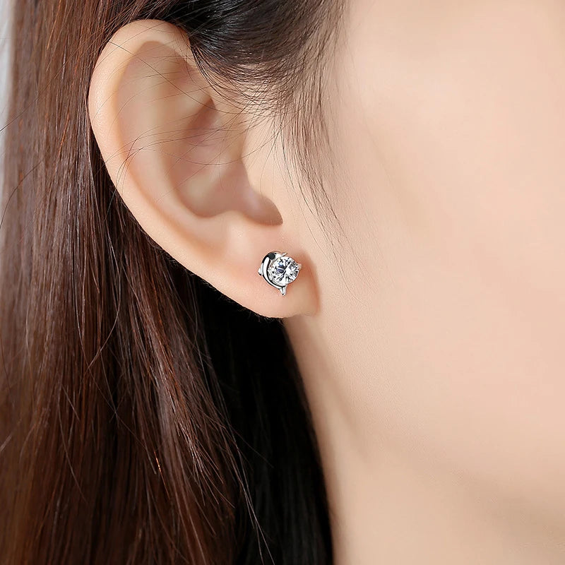 925 Sterling Silver Dolphin Crystal Stud Earrings