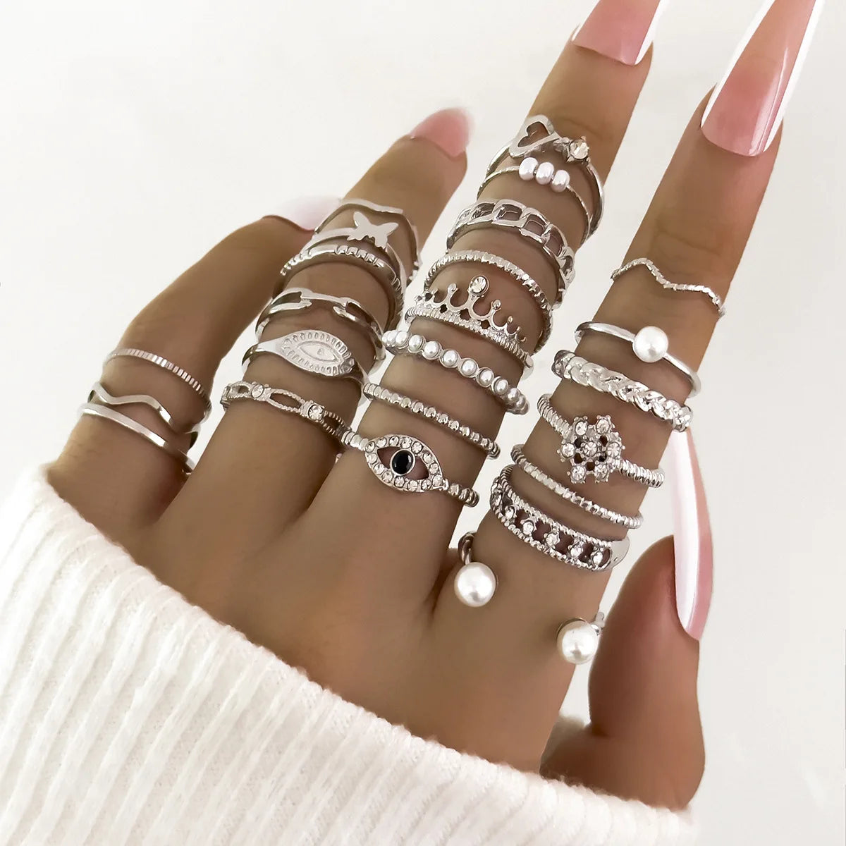 24-Piece Boho Geometric Knuckle Ring Set