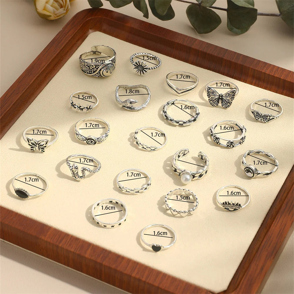 22-Piece Retro Tai Chi Butterfly Snake Ring Set