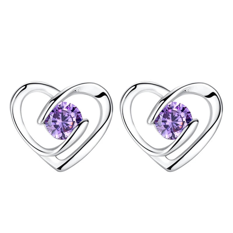 Sterling Silver Heart Crystal Stud Earrings