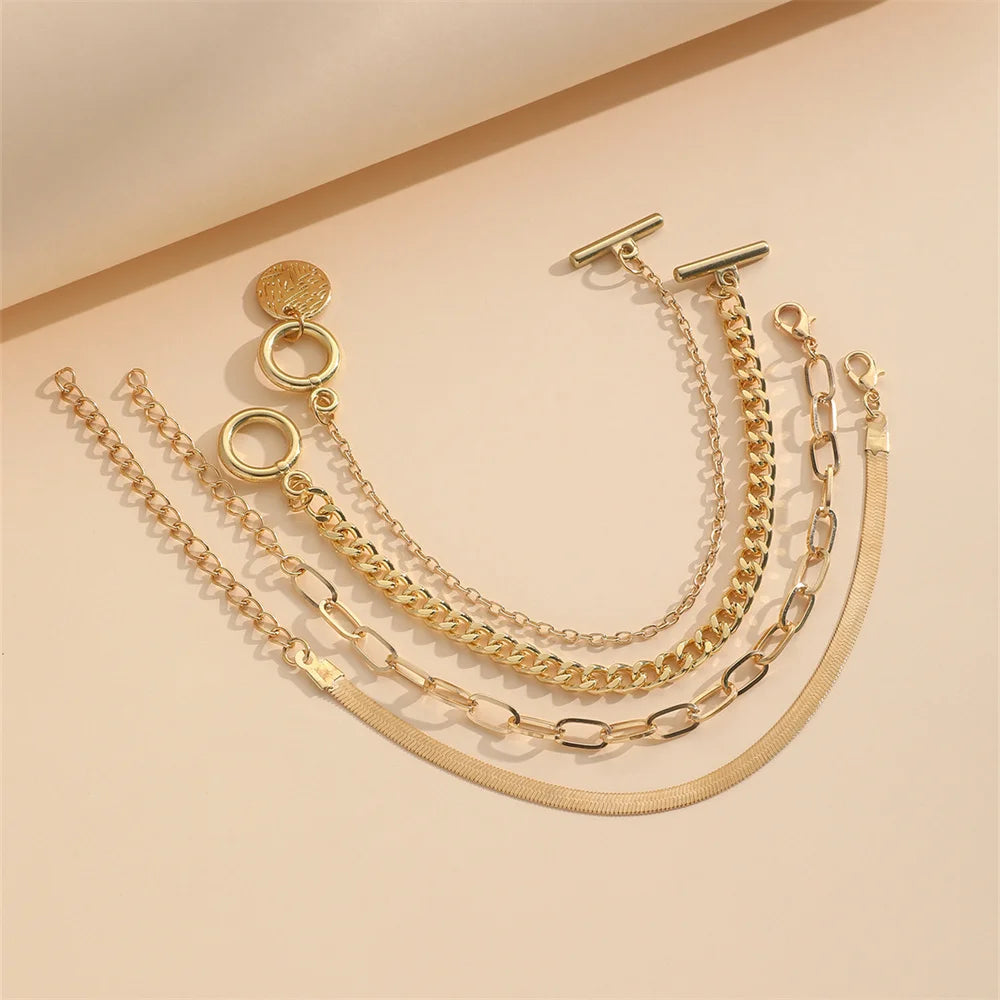 4-Piece Luxe Snake Chain & OT Buckle Bracelet Set