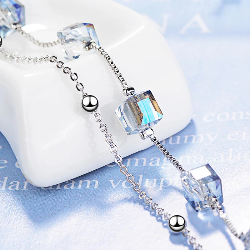 S925 Double-Layer Square Crystal Chain Bracelet