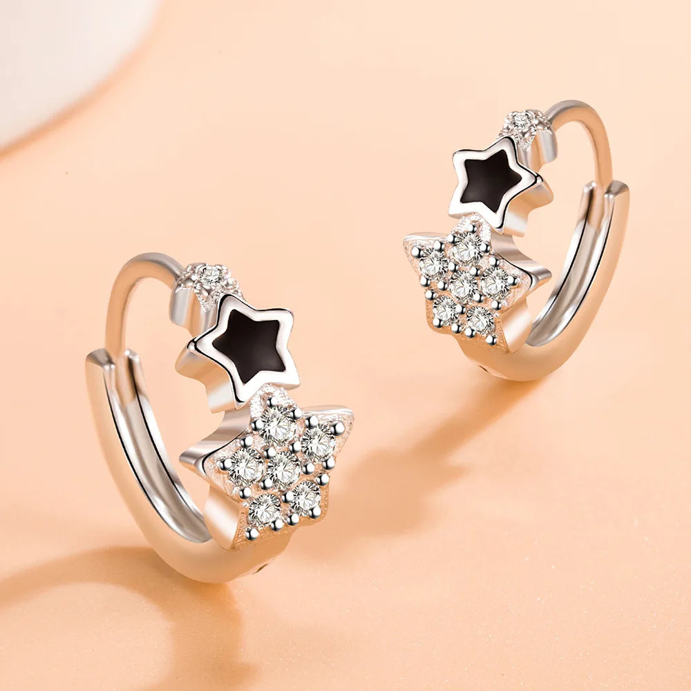 925 Sterling Silver Zircon Star Hoop Earrings