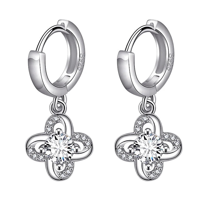 925 Silver Crystal Flower Drop Earrings