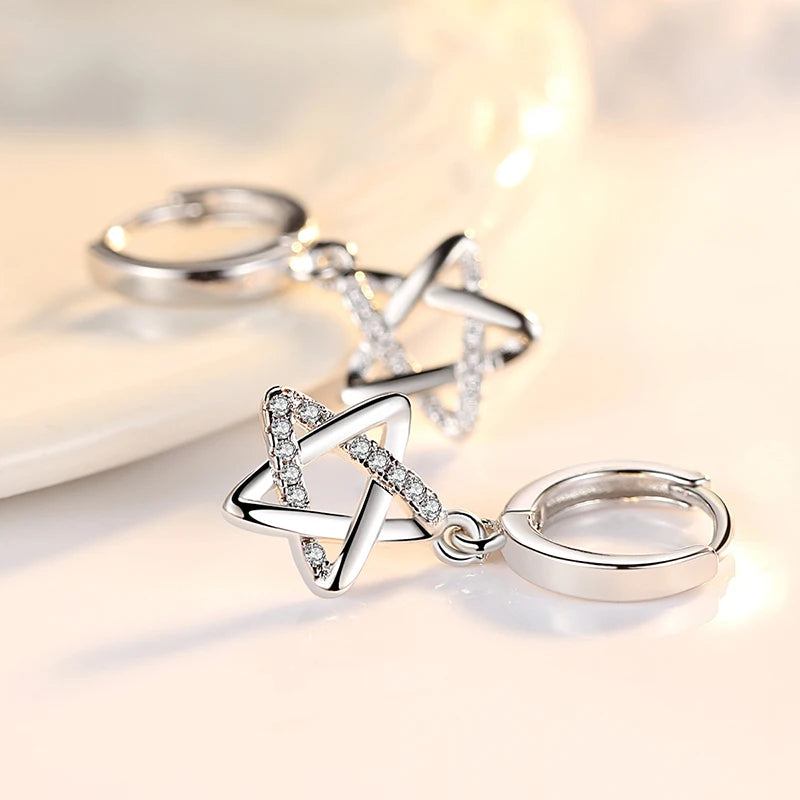 S925 Silver Star Crystal Drop Earrings