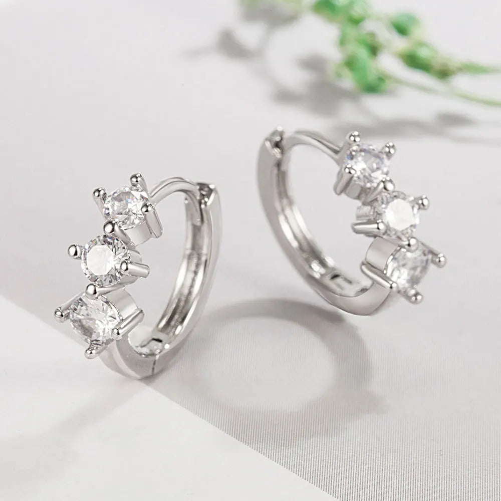 925 Sterling Silver Crystal Zircon Hoop Earrings