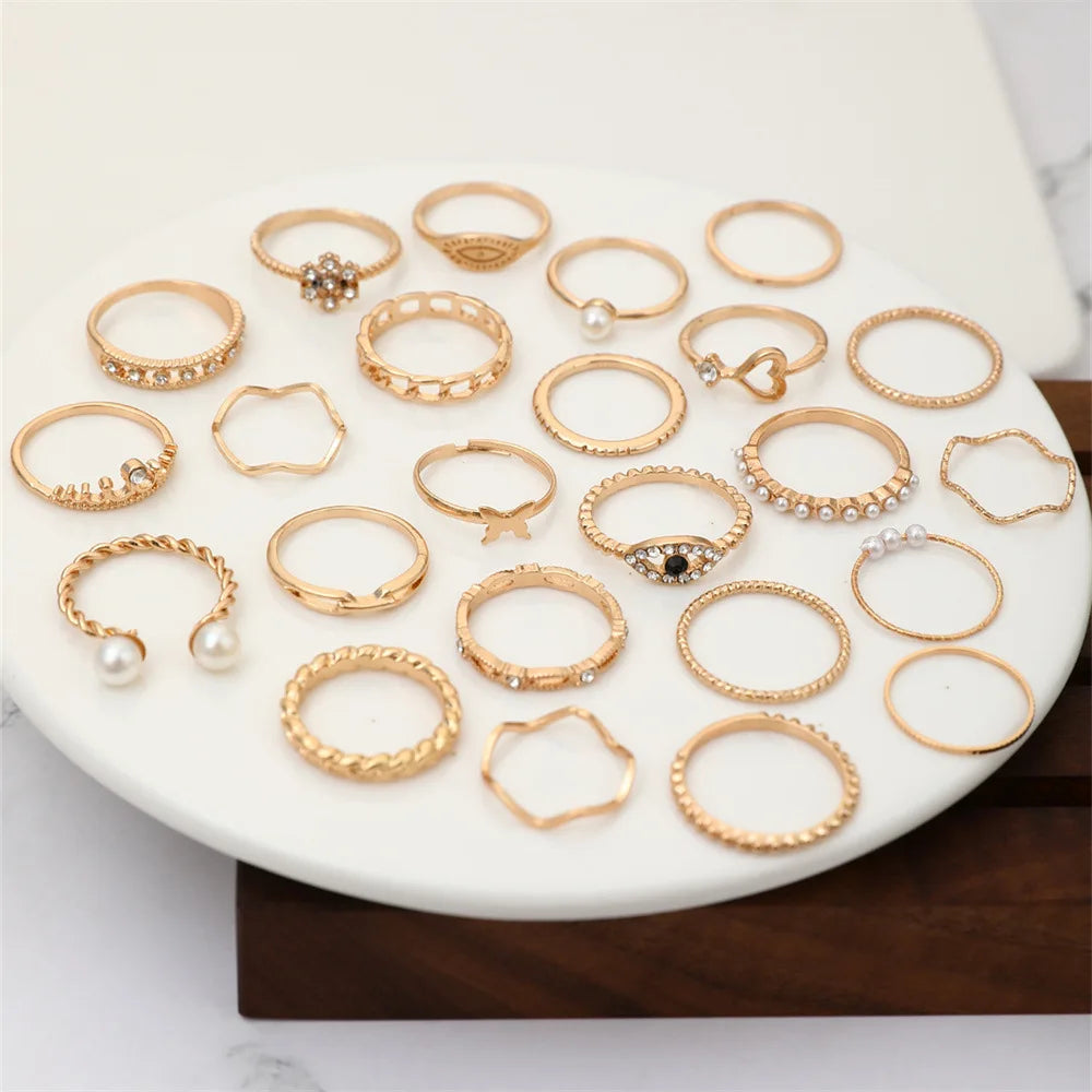 24-Piece Boho Geometric Knuckle Ring Set