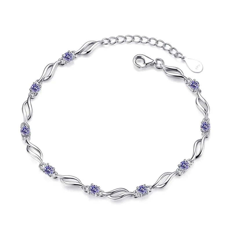 S925 Sterling Silver Crystal Leaf Link Bracelet