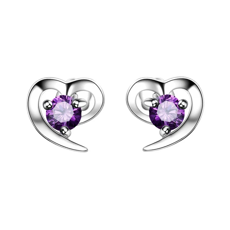 925 Sterling Silver Crystal Heart Stud Earrings