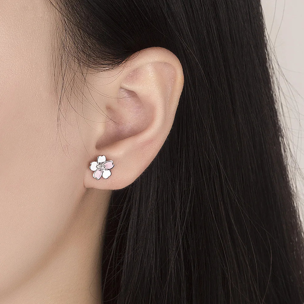 925 Sterling Silver Crystal Flower Stud Earrings