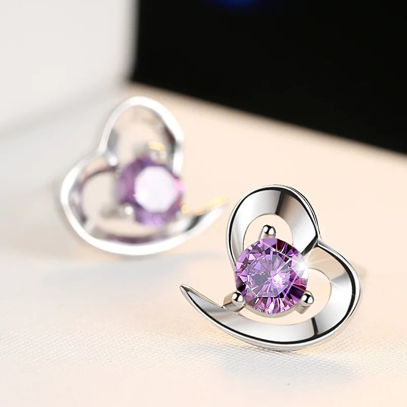 925 Sterling Silver Crystal Heart Stud Earrings