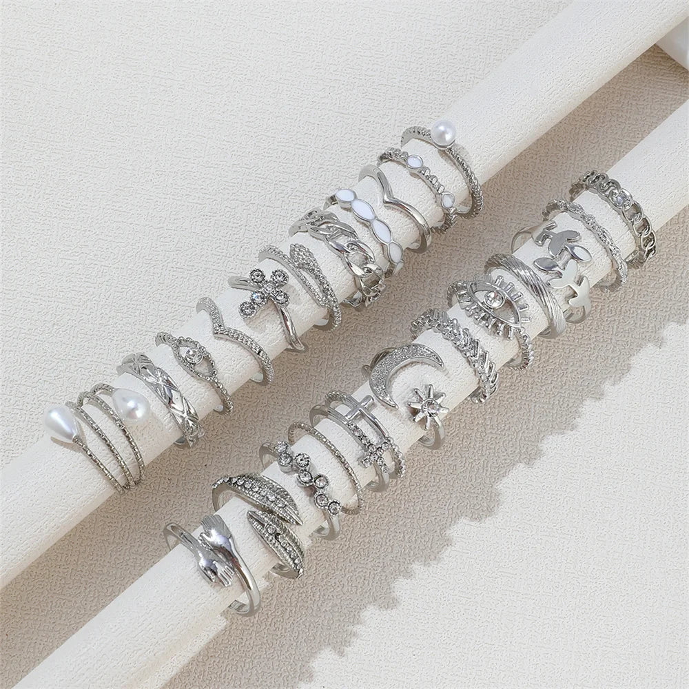 23-Piece Faux Pearl & Rhinestone Ring Collection