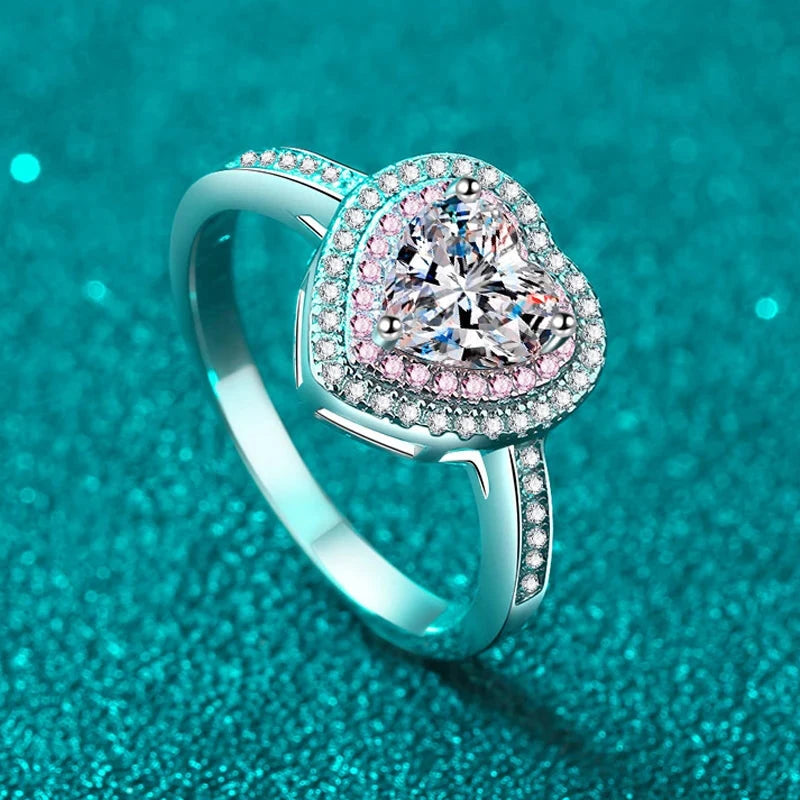 1CT Heart-Cut Pink Moissanite Wedding Ring